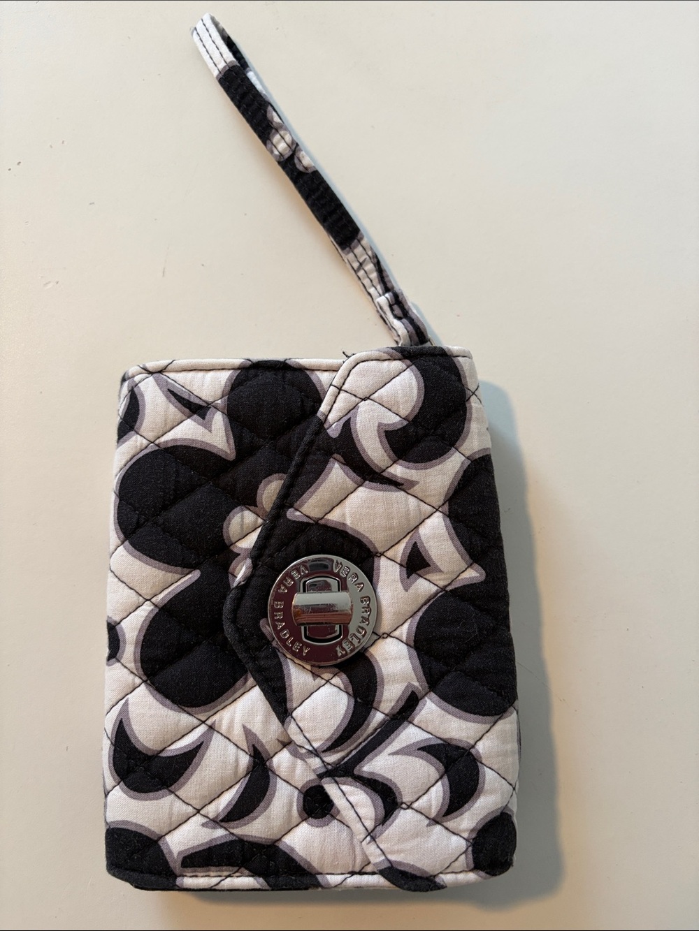 Vera Bradley Black & White Quilted Wristlet or wallet with Turn-Lock Strap